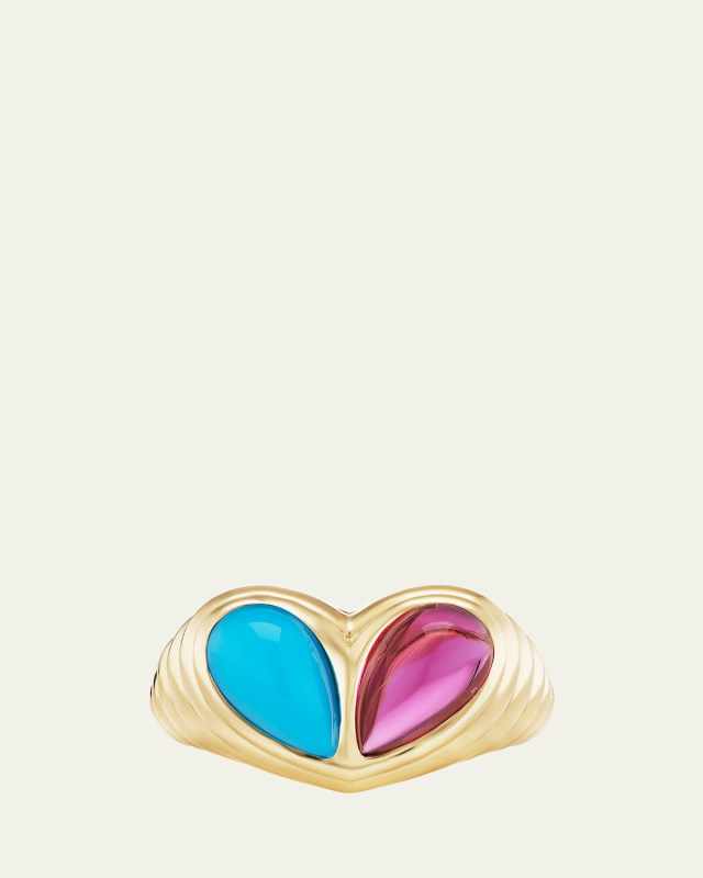 18K Yellow Gold Jumbo Sweetheart Turquoise and Rubelite Statement Ring