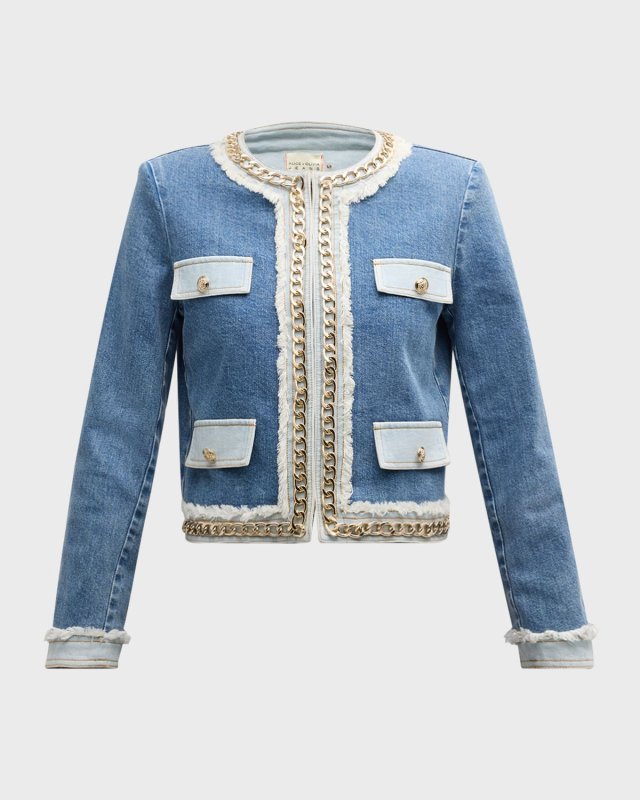 Landon Denim Chain-Trim Cropped Jacket