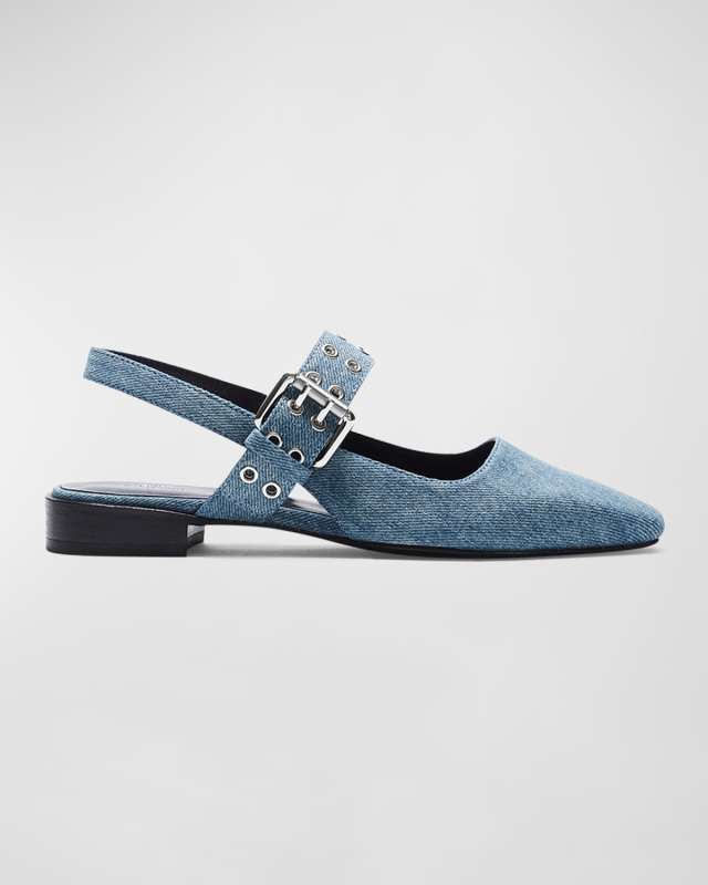 Astra Denim Buckle Slingback Ballerina Flats
