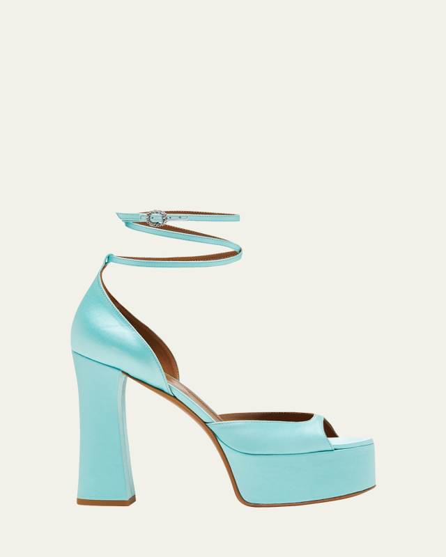 Dolce Satin Ankle-Wrap Platform Sandals