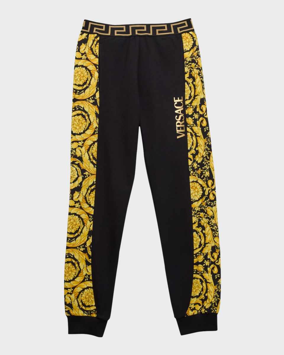Boy's Logo-Print Barocco Trim Sweat Pants, Size 8-14