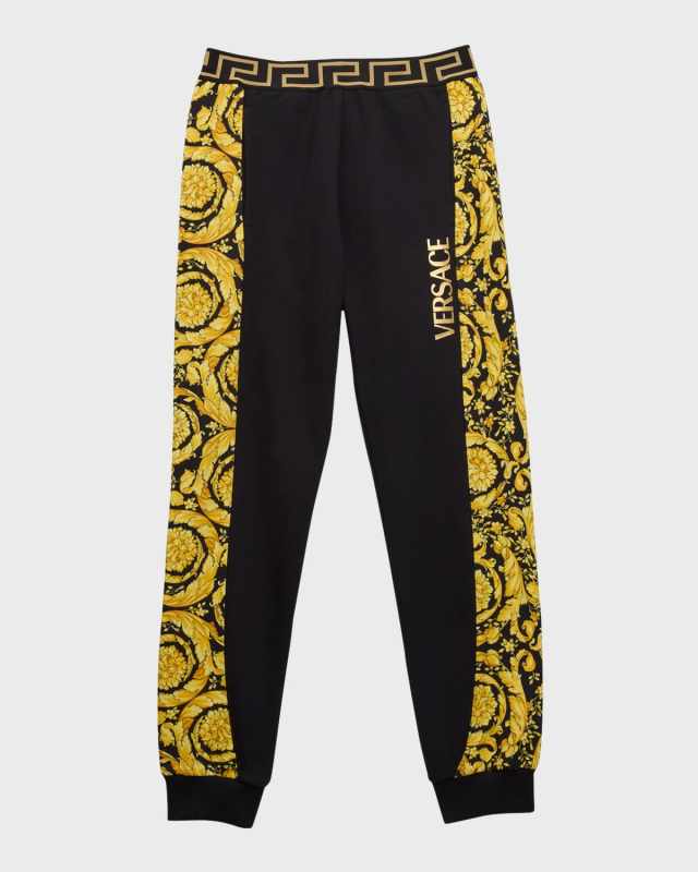 Boy's Logo-Print Barocco Trim Sweat Pants, Size 8-14