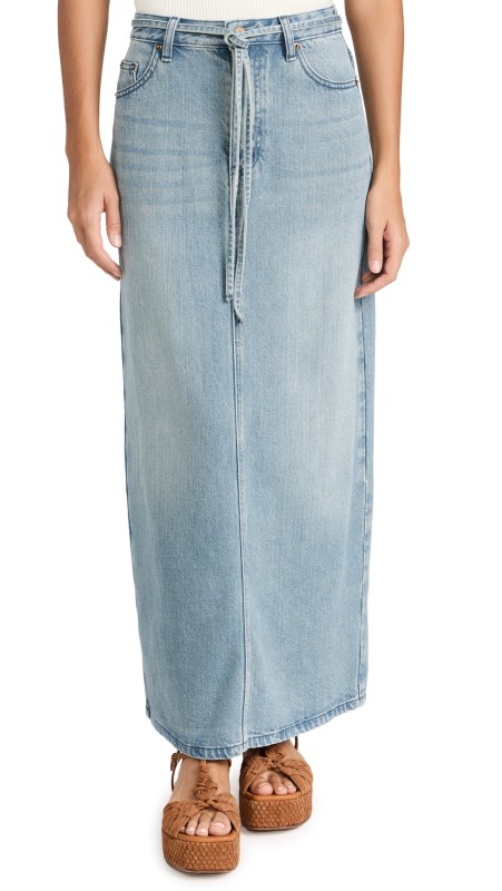 Pixie Market Maxi Belt Tie Denimkirt Washed Denim