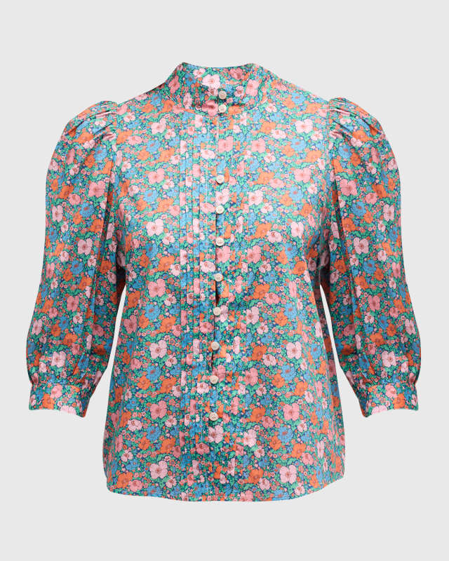 Frontier Floral Cotton Short-Sleeve Button-Front Blouse