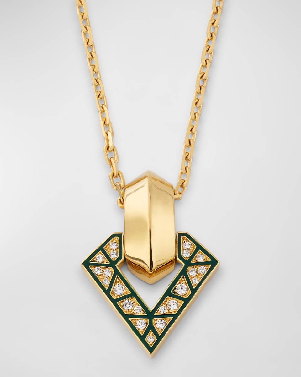 Brute Pendant Necklace with Green Enamel and White Diamonds