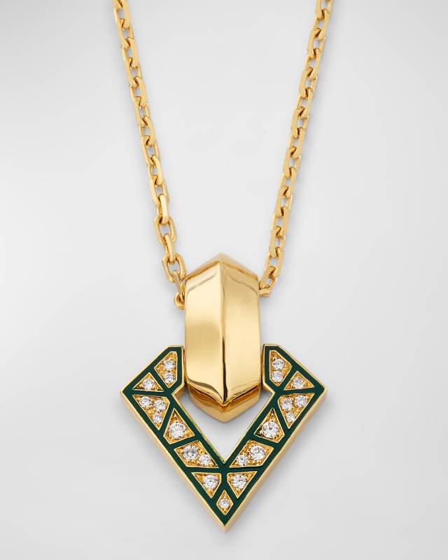 Brute Pendant Necklace with Green Enamel and White Diamonds