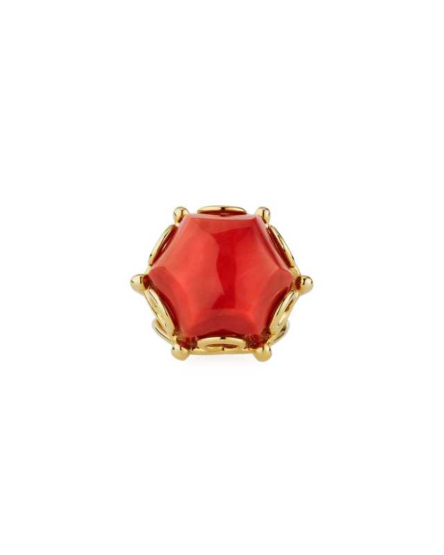 18k Hexagonal Coral Ring, Size 5.5