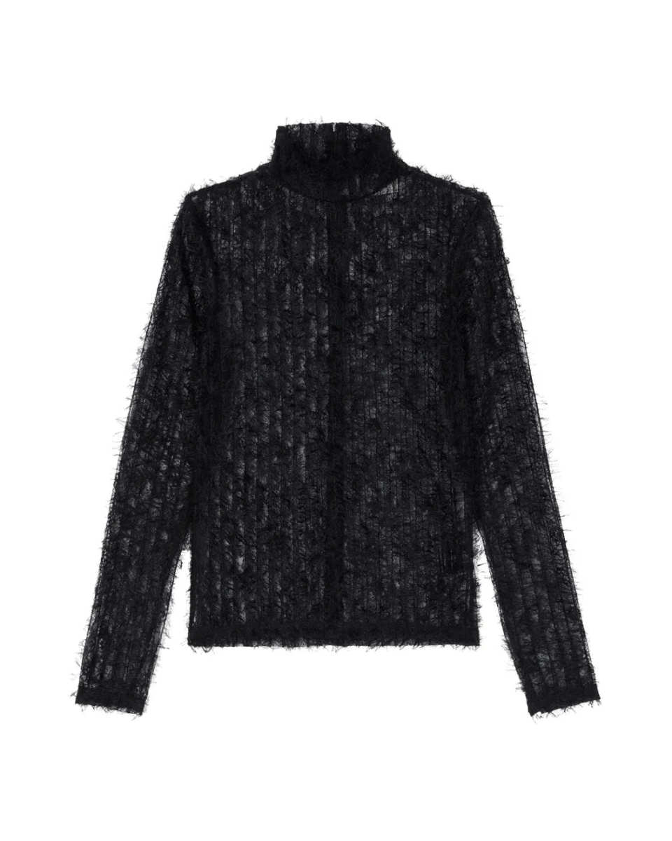 High Neck Textured Sheer Top