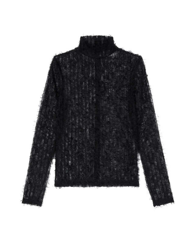 High Neck Textured Sheer Top