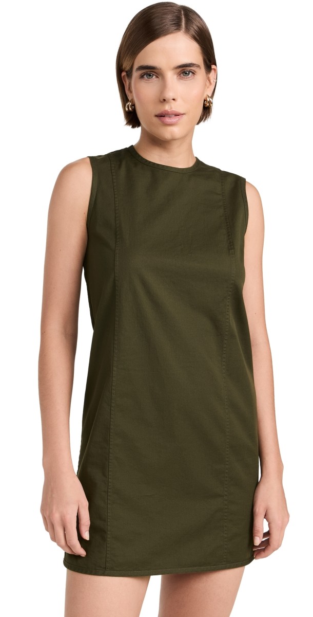 Theory Sleeveless High Crew Dress Dark Olive