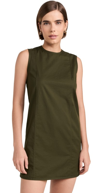 Theory Sleeveless High Crew Dress Dark Olive