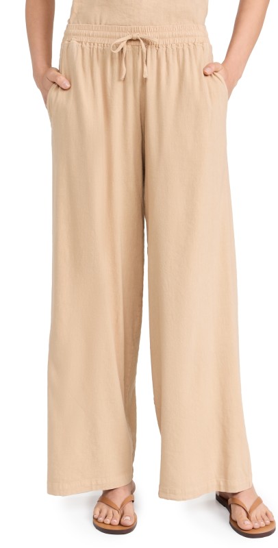 MONROW Linen Wide Leg Pants Croissant