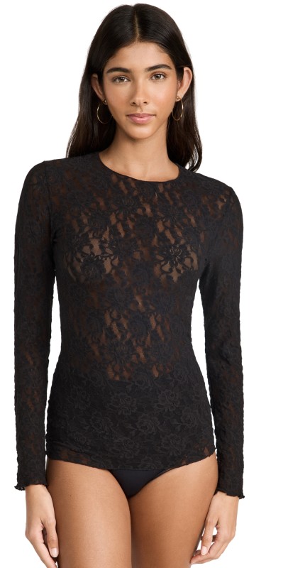 Hanky Panky Signature Lace Unlined Long Sleeve Top Black