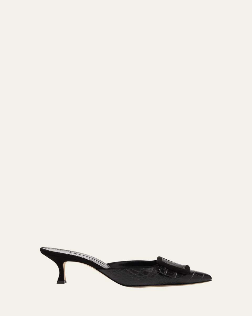 Maysale Croco Buckle Mule Pumps