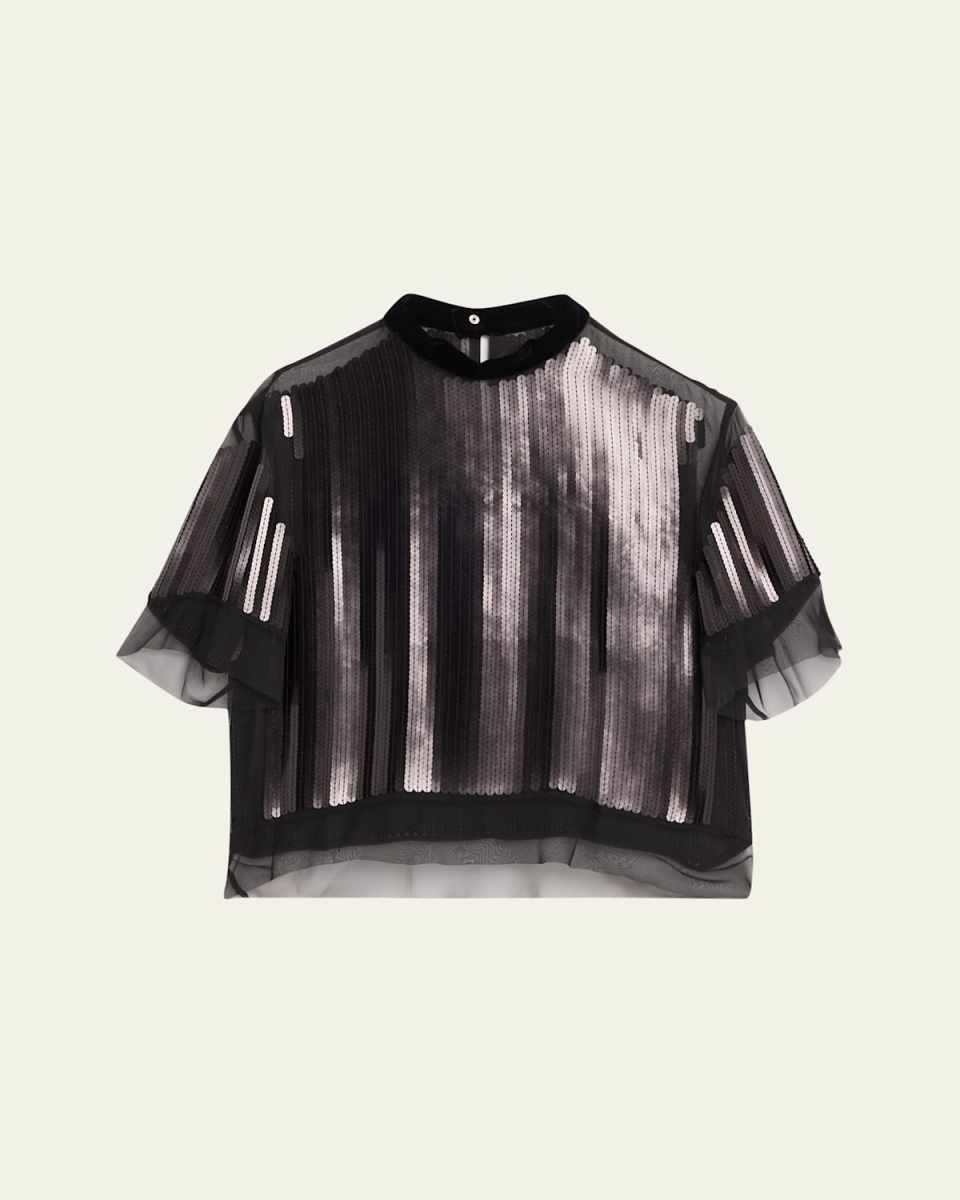 High-Neck Sequin Sheer Blouse