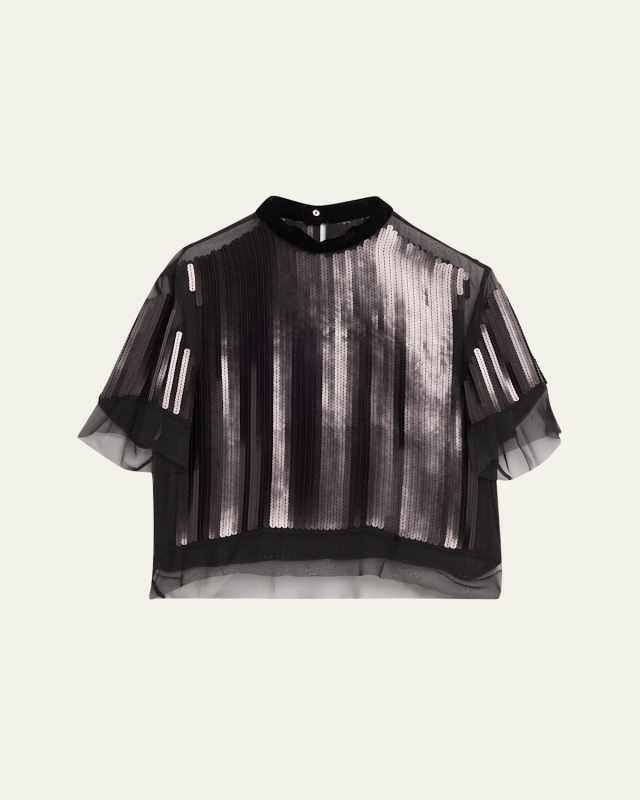 High-Neck Sequin Sheer Blouse