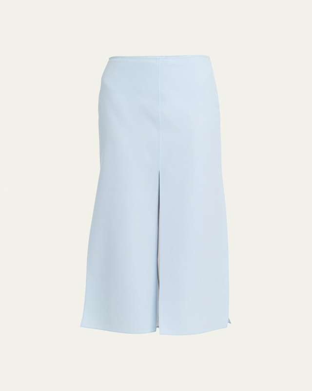 Wool Silk Slit Midi Skirt