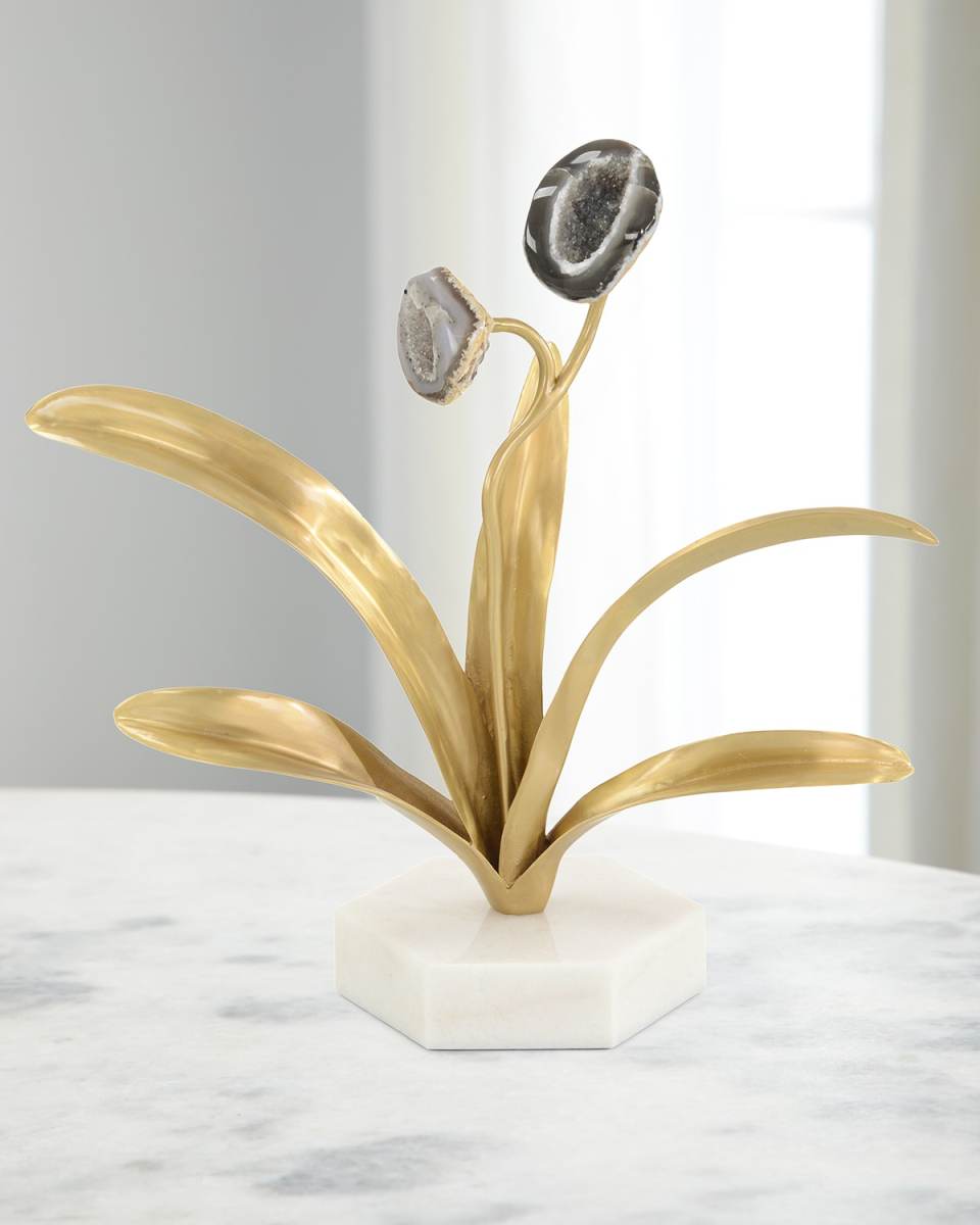 Agate Flower and White Marble Sculpture