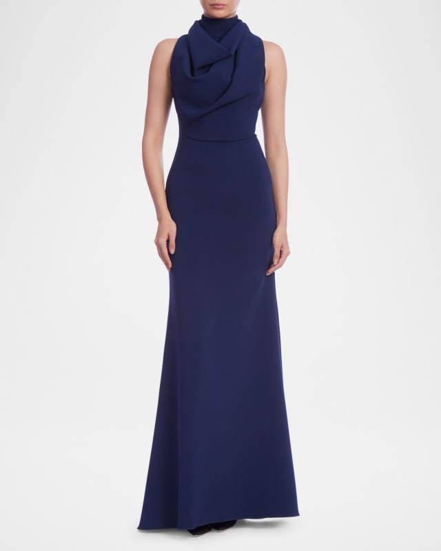 Sleeveless Draped High-Neck Gown