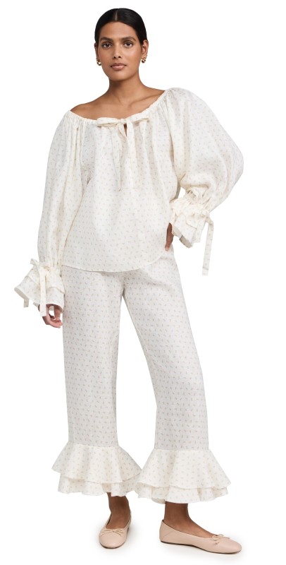 Sleeper Cha Cha Linen Lounge Set in Garden Rose White/Pink