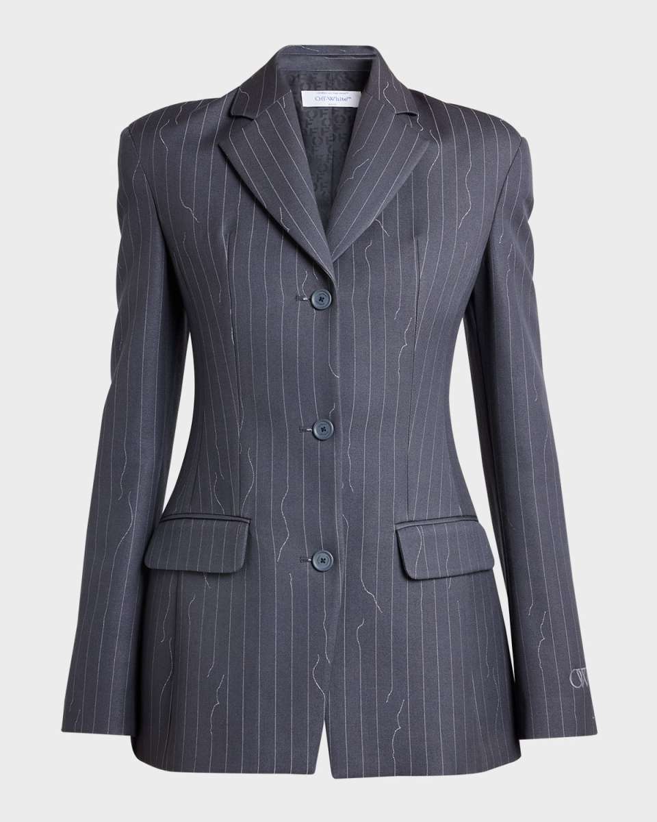 Broken Pinstripe Fitted Single-Breasted Blazer Jacket