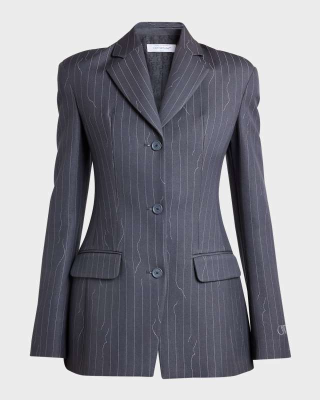 Broken Pinstripe Fitted Single-Breasted Blazer Jacket