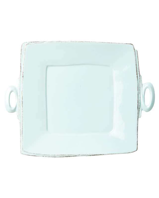 Lastra Handled Square Platter, Aqua