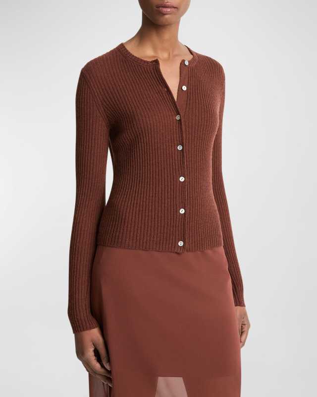 Ribbed Cashmere and Silk Fitted Cardigan