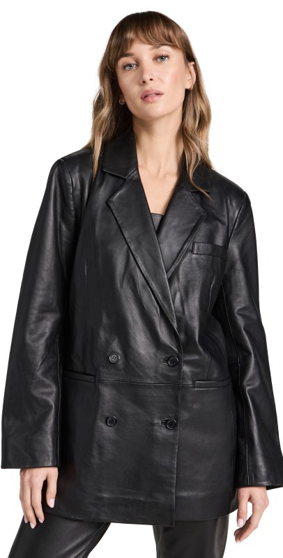 Reformation Veda Leather Dalia Relaxed Blazer Black