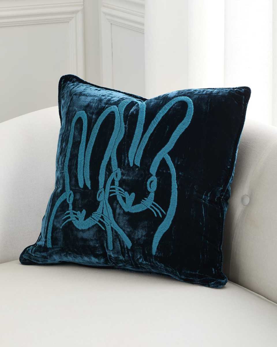 Hand-Embroidered Velvet Decorative Pillow, 20" Square
