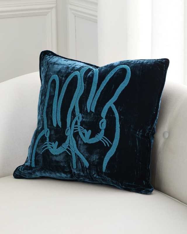 Hand-Embroidered Velvet Decorative Pillow, 20" Square
