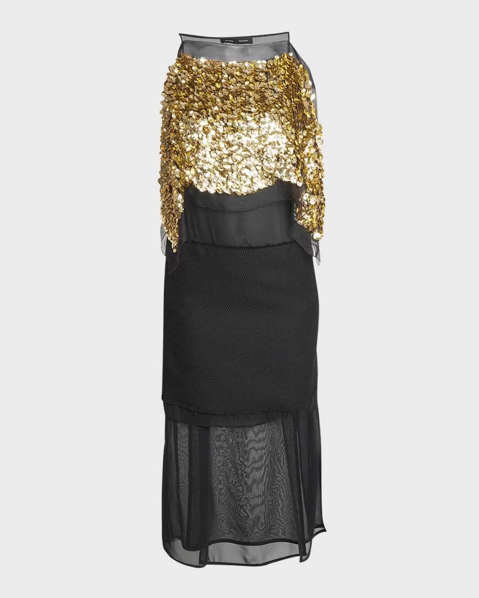 Zaha Sequined Layered Silk Midi Dress