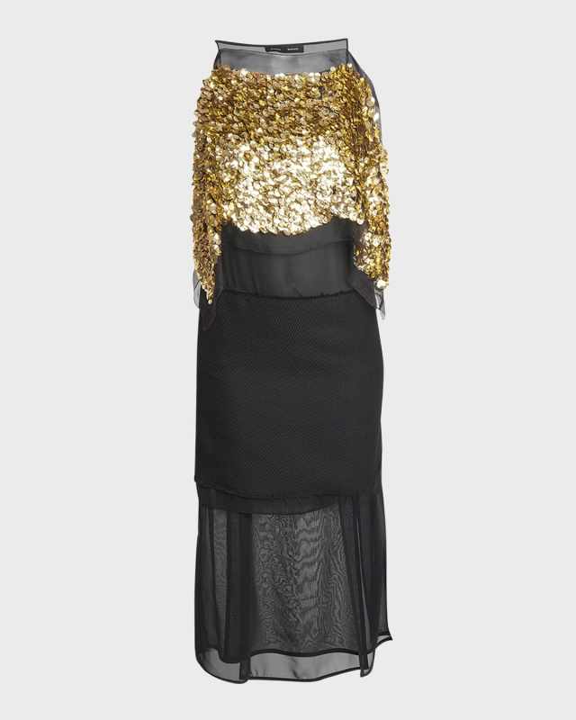 Zaha Sequined Layered Silk Midi Dress