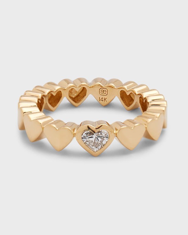 14k Yellow Gold Single Diamond Heart Ring, Size