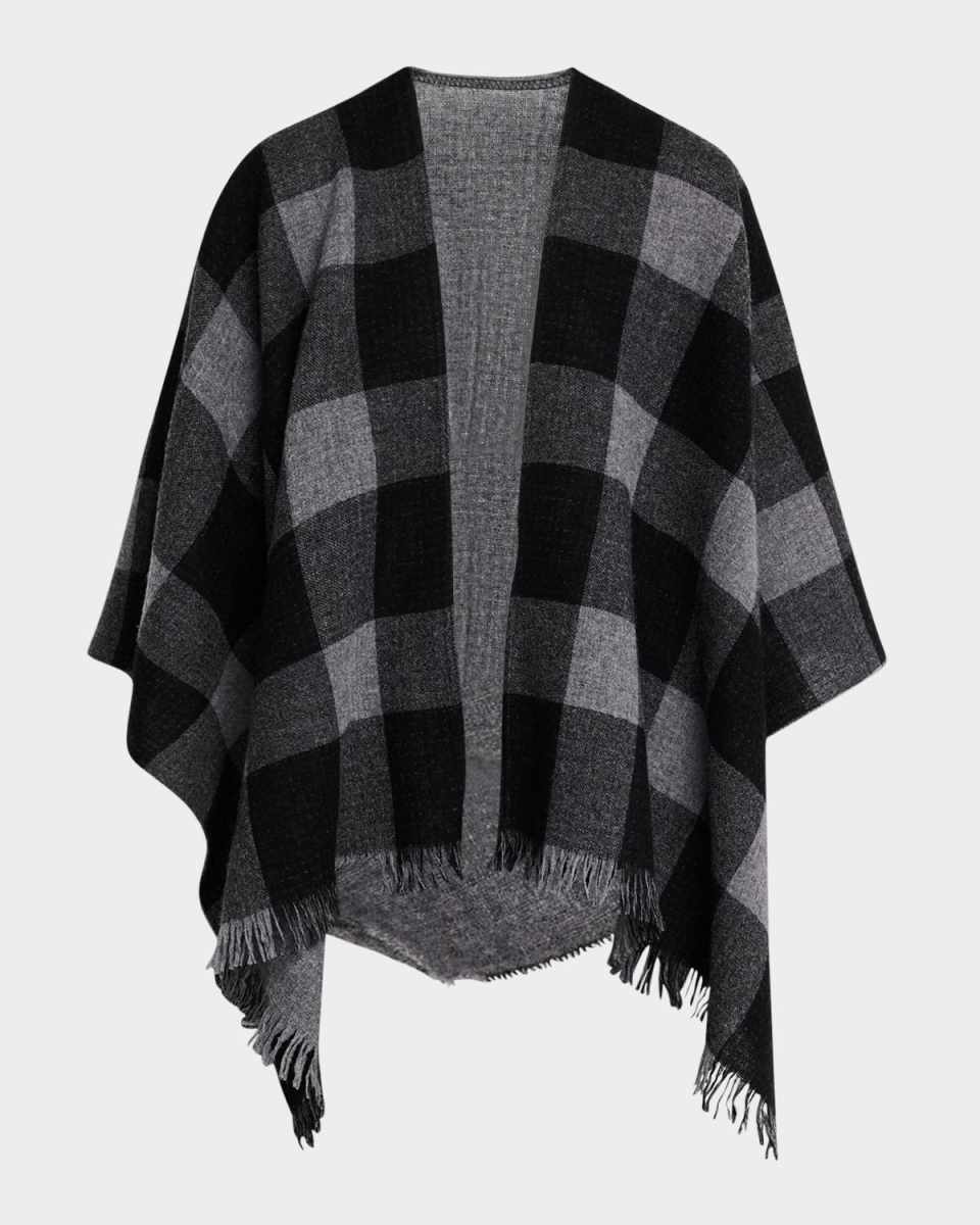 Reversible Check Wool Poncho