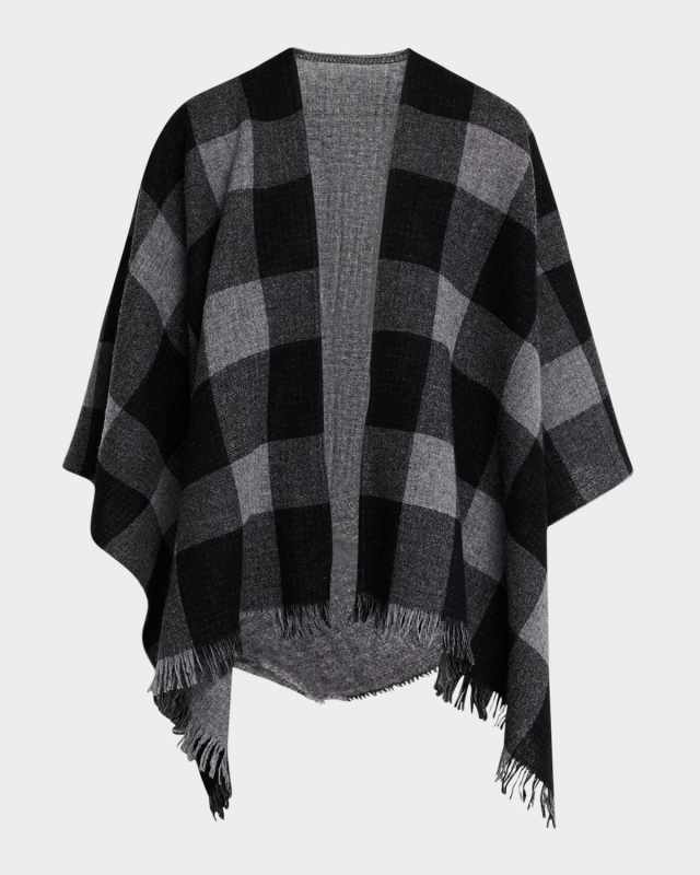 Reversible Check Wool Poncho