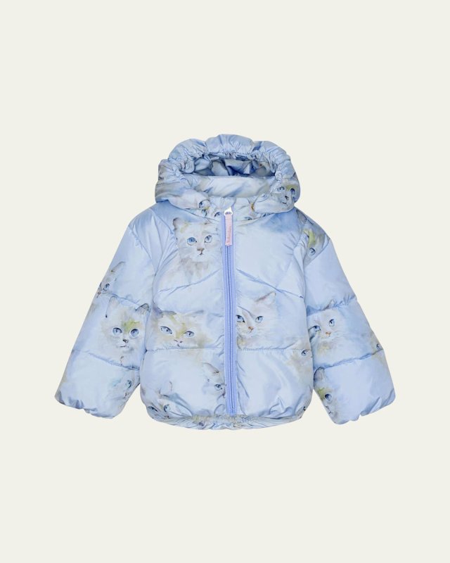 Girl's Harpo Cat-Print Puffer Jacket, Size 18M-4