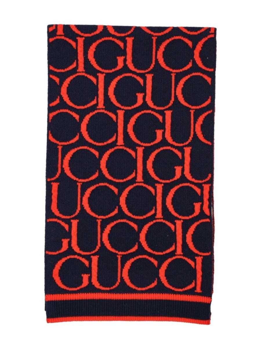 logo-jacquard wool scarf