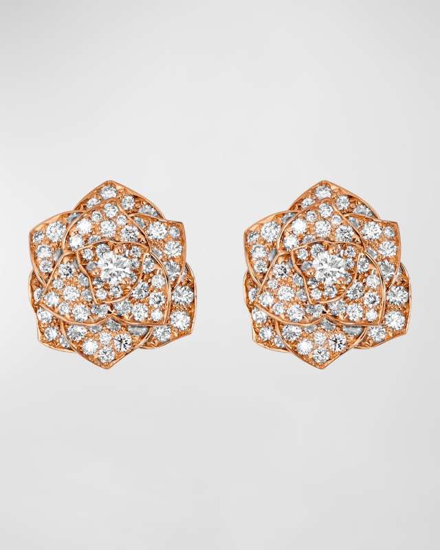 Rose 18K Rose Gold Pave Diamond Stud Earrings