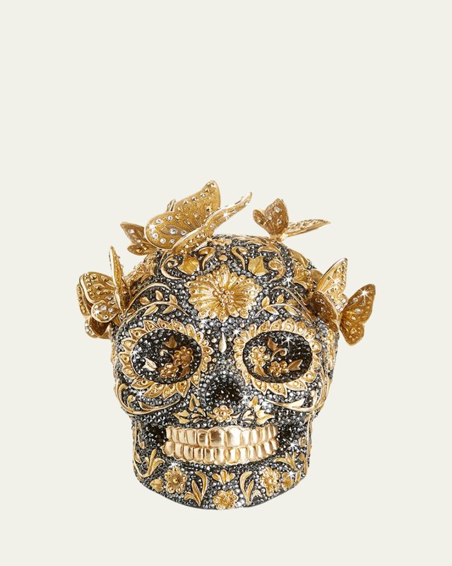 25th Anniversary Pave Skull with Butterflies Figurine