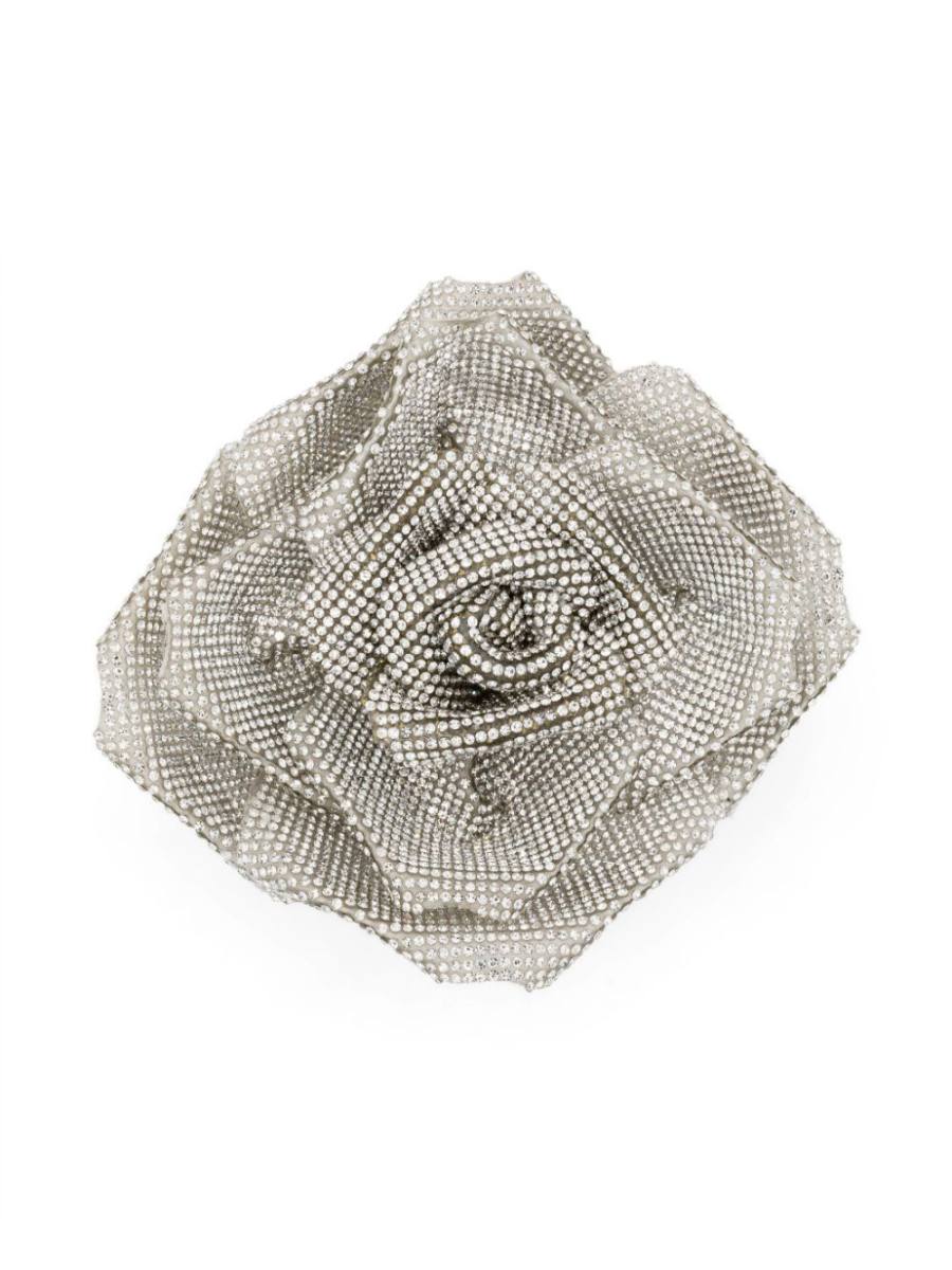 rhinestone-embellished floral brooch