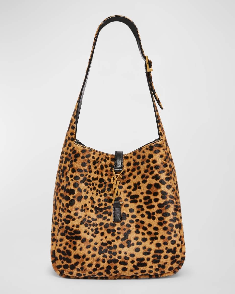 Le 5 A 7 Small YSL Hobo Bag in Leopard-Print Calf Hair