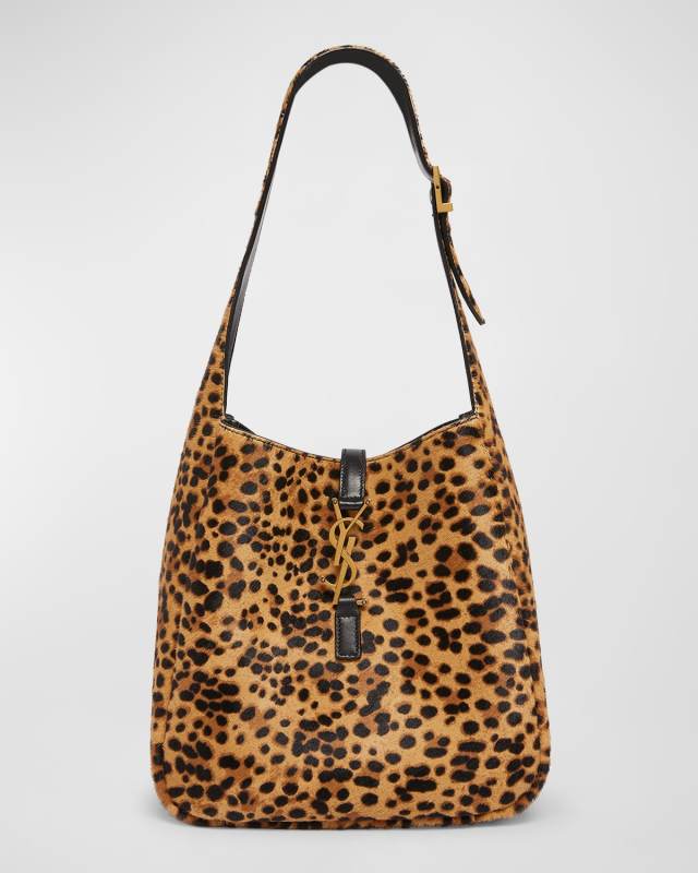 Le 5 A 7 Small YSL Hobo Bag in Leopard-Print Calf Hair