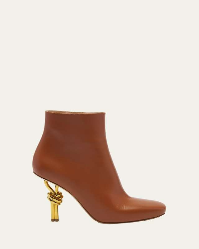Leather Knot-Heel Ankle Booties