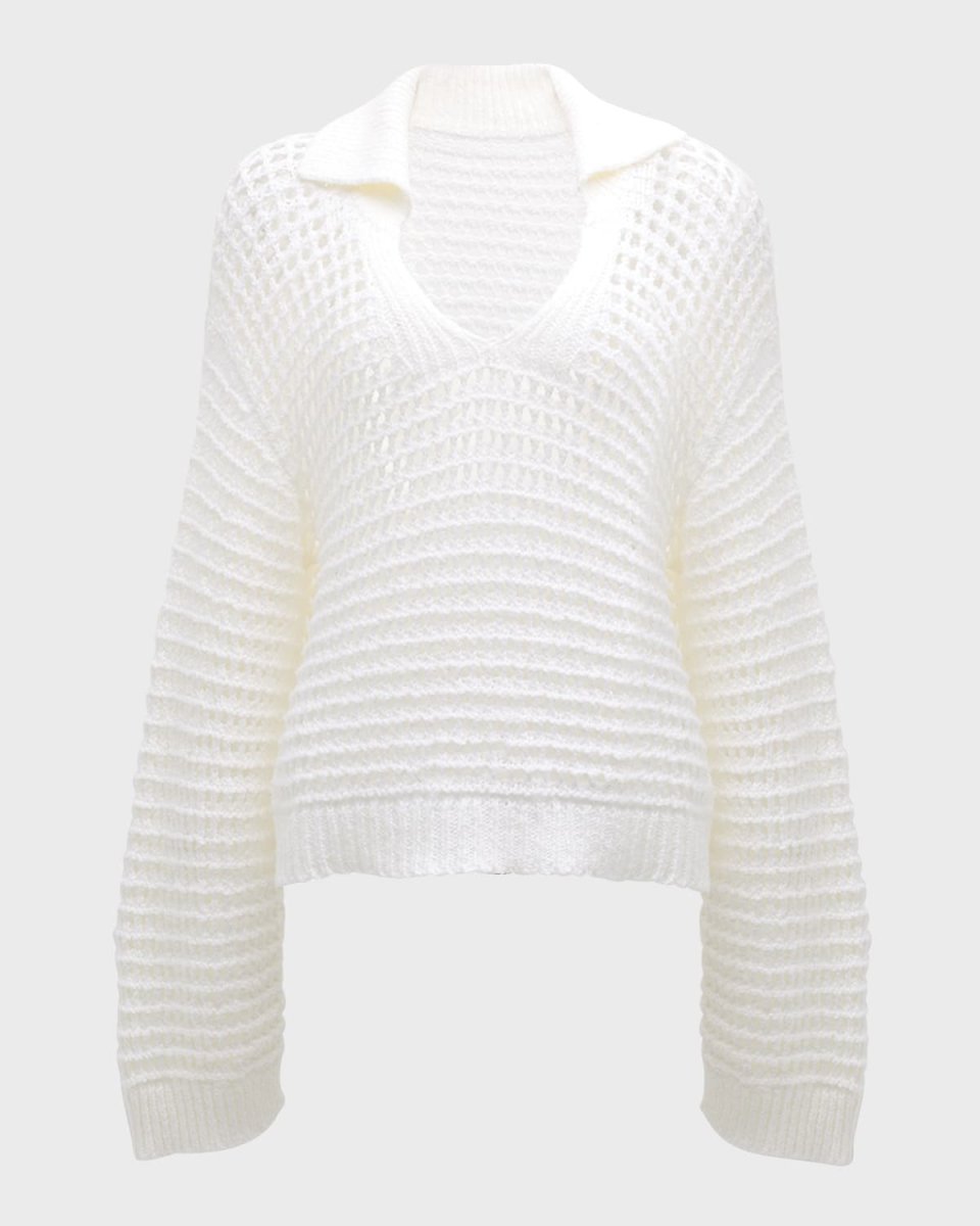 Pointelle Luxe Cotton Polo Sweater
