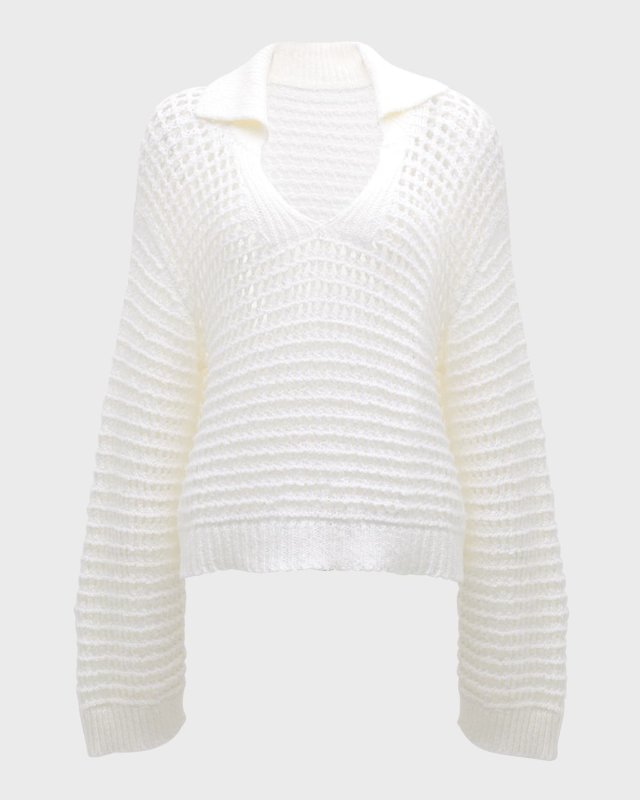 Pointelle Luxe Cotton Polo Sweater