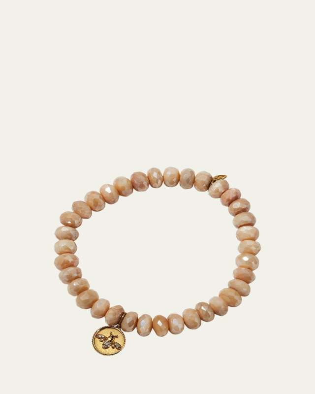 14k Diamond Bee Coin Sand Moonstone Bracelet