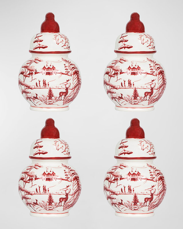 Country Estate Winter Frolic Ruby Ginger Jar Place Card Holder, Set of 4