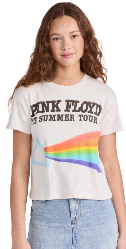 MADEWORN ROCK Pink Floyd Airbrush Crop Tee Vintage White