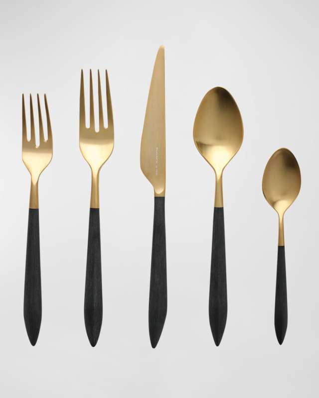Ares Oro & Black 5-Piece Flatware Place Setting